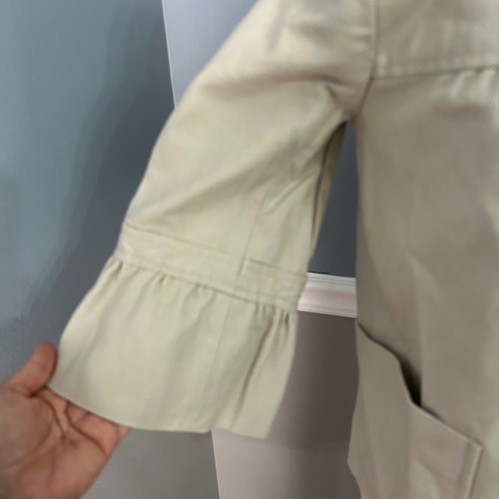 J.Crew Womens Khaki Tan Ruffle Trim Cropped Blazer Jacket 3/4 Sleeve Size 6 - Picture 3 of 8